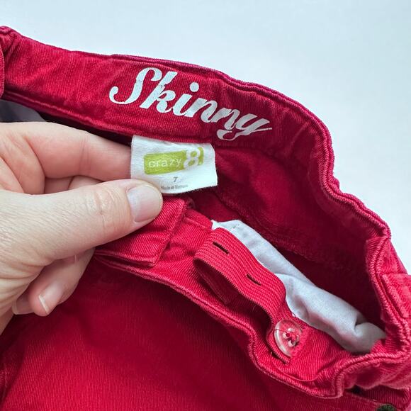Crazy 8 Girls Size 7 Red Skinny Jeans Adjustable Waist - Picture 4 of 5